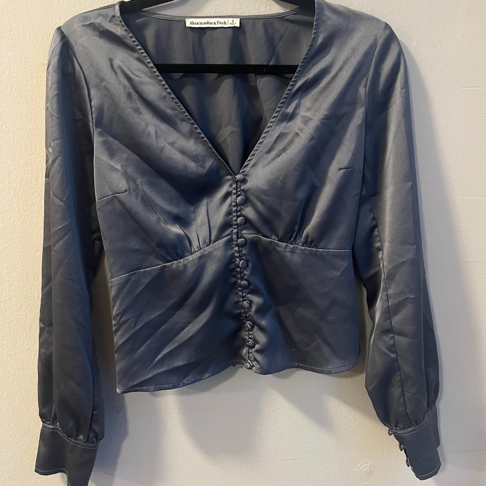 Abercrombie Satin Long-Sleeve Button-Up Blouse
